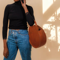 Crossbody Leather Circle Bag - Cognac