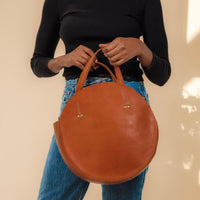Crossbody Leather Circle Bag - Cognac
