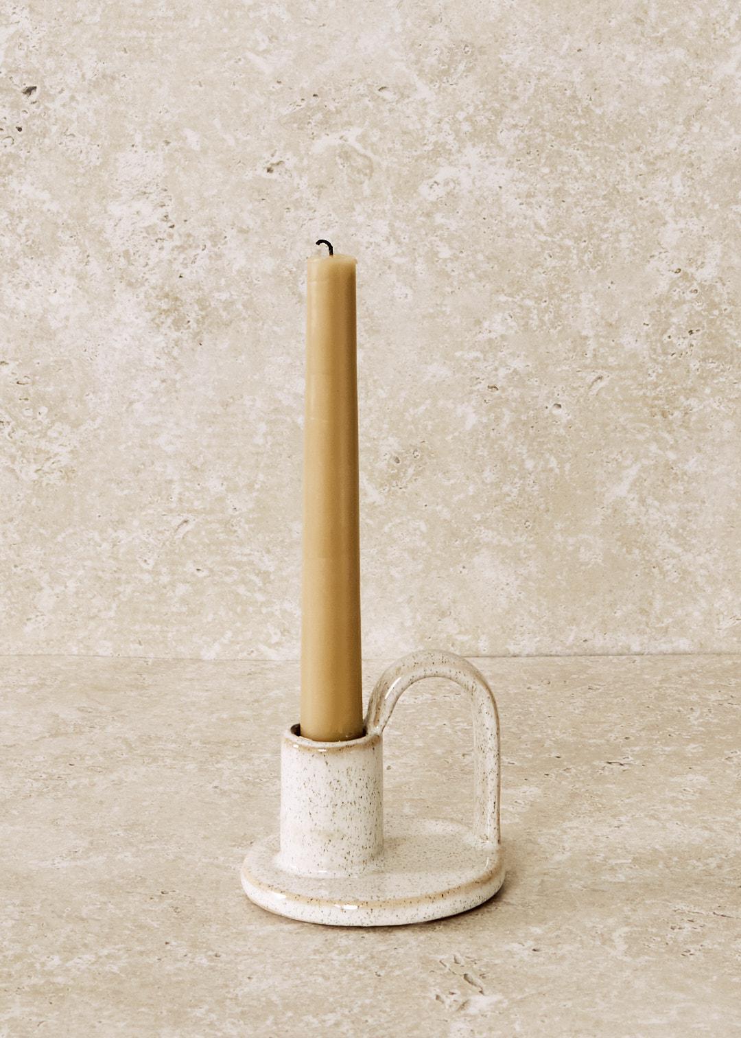 Stoneware Taper Holder With Handle