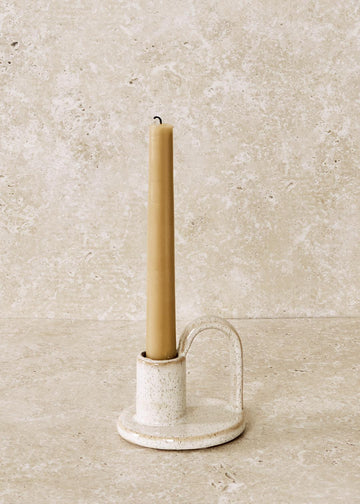 Stoneware Taper Holder With Handle