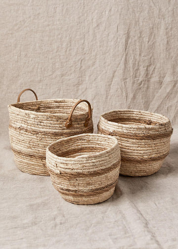 Natural Woven Striped Baskets