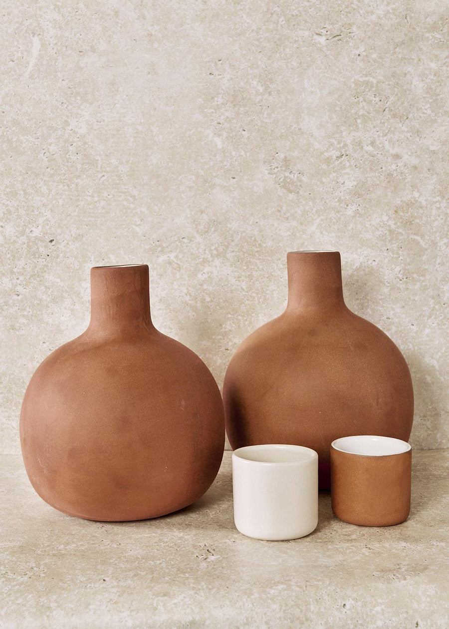 Round Clay Carafe with Cup