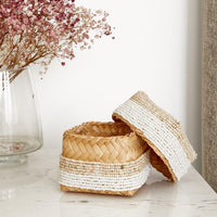 Natural & White Stripe Beaded Box