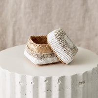 Natural & White Stripe Beaded Box